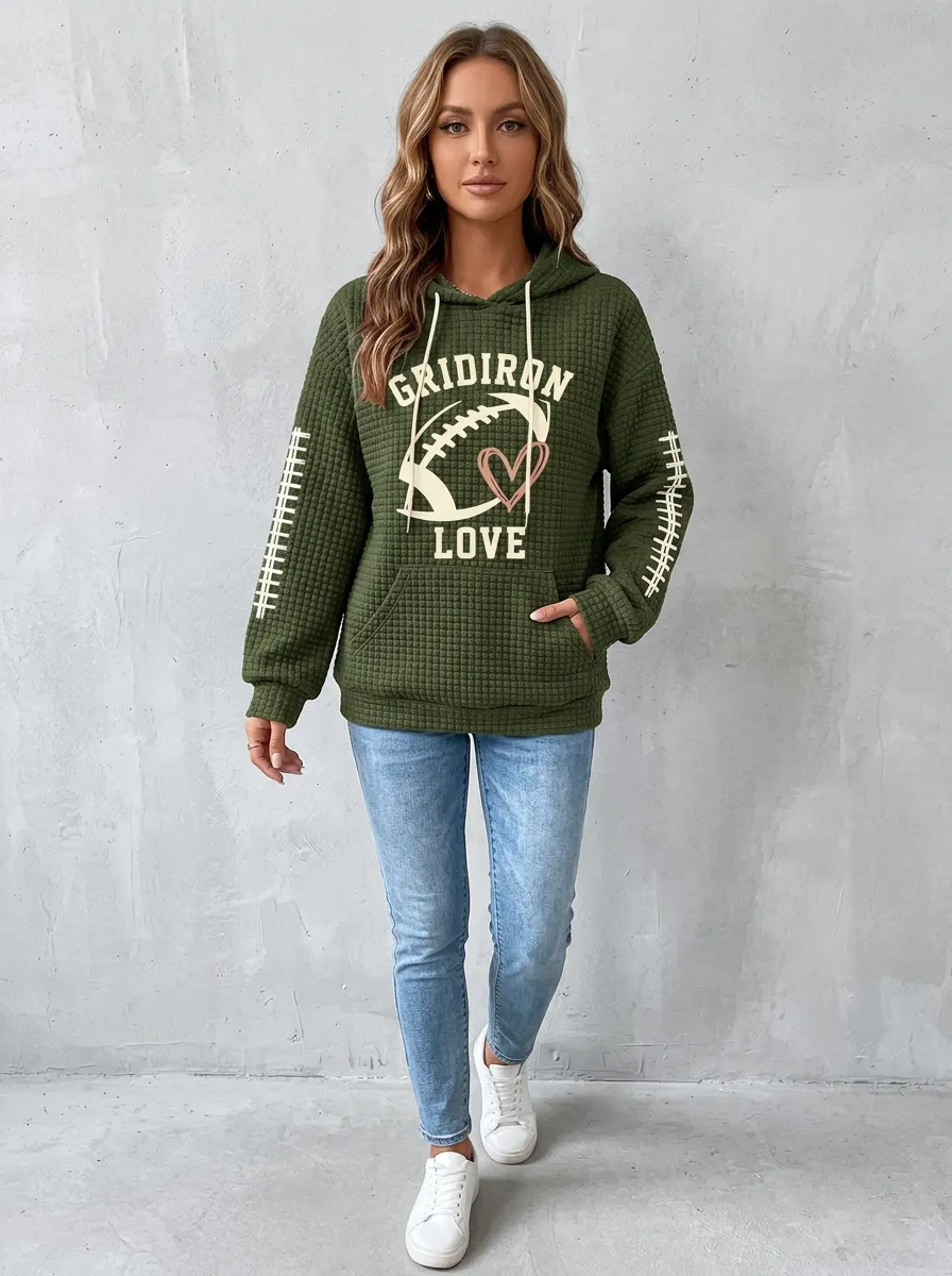 Women's Refined Gridiron Heart Ball Love Graphic Hoodie