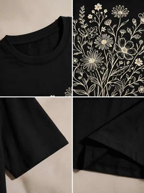 Women's Botanical Nature Lover Wildflower Bouquet Printed T-shirt