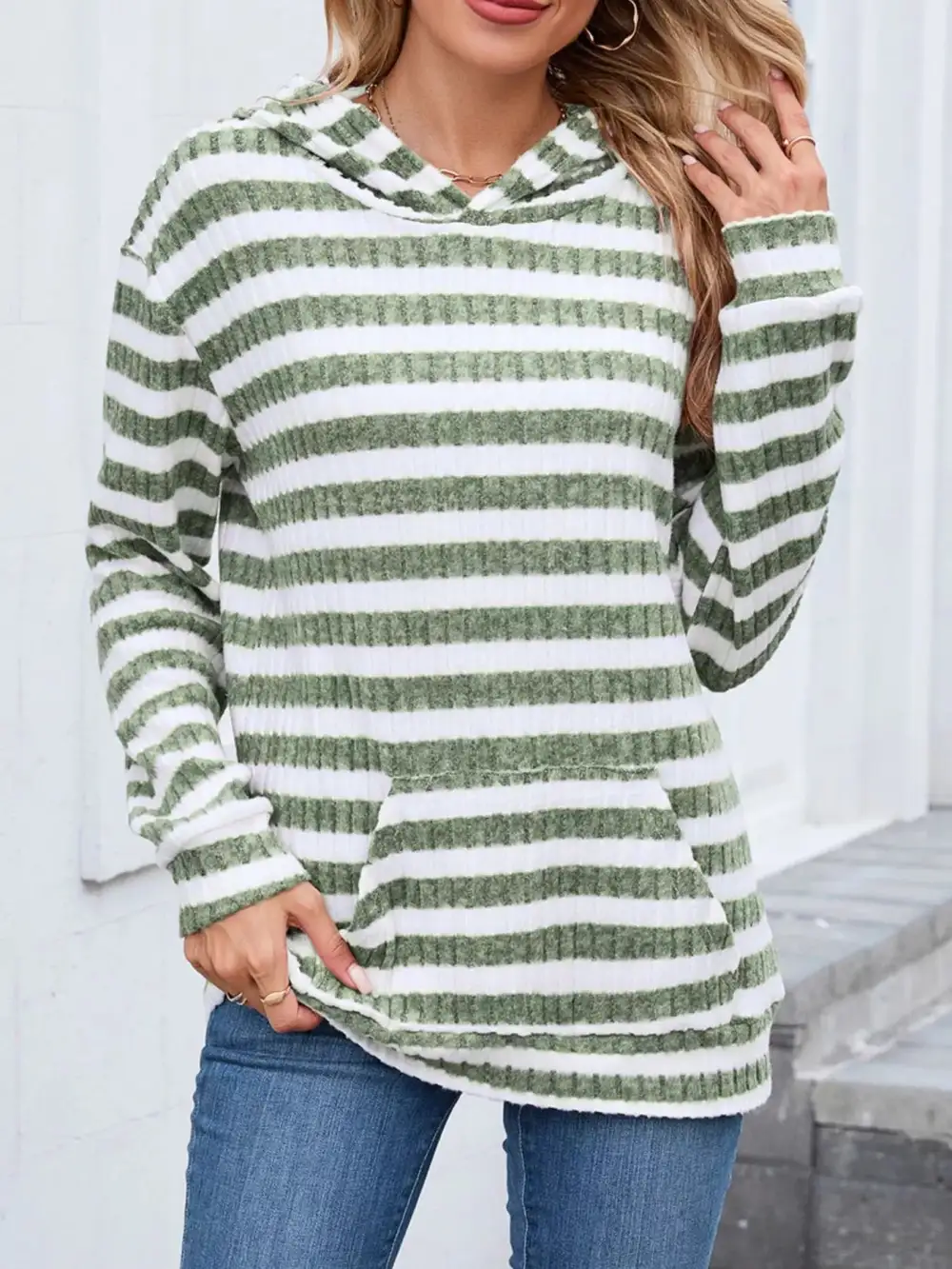 Pocketed Striped Hoodie