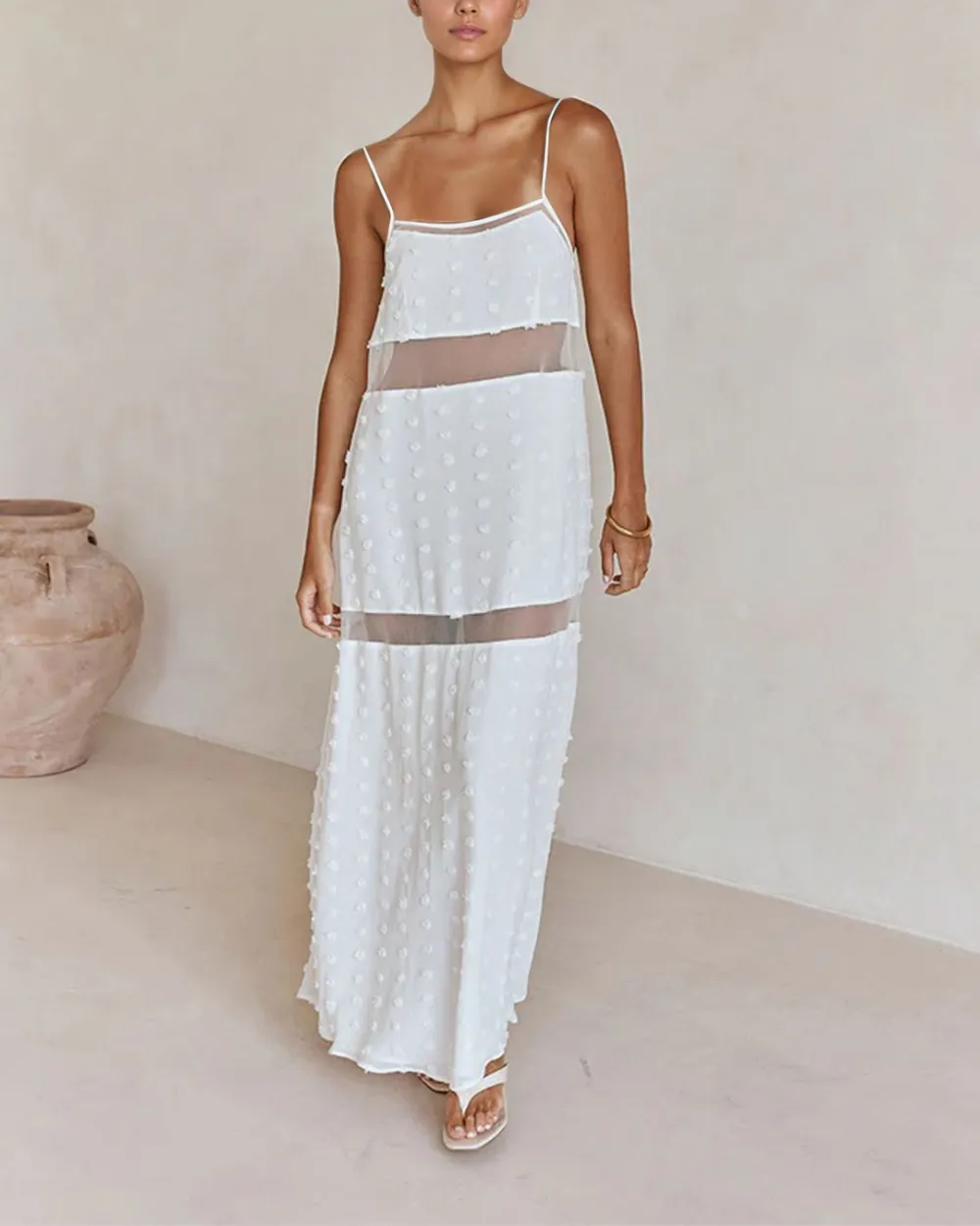 Tiered Textured Floral Mesh Cami Dress