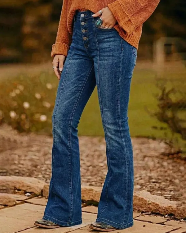 High-Waist Washed Flare Jeans