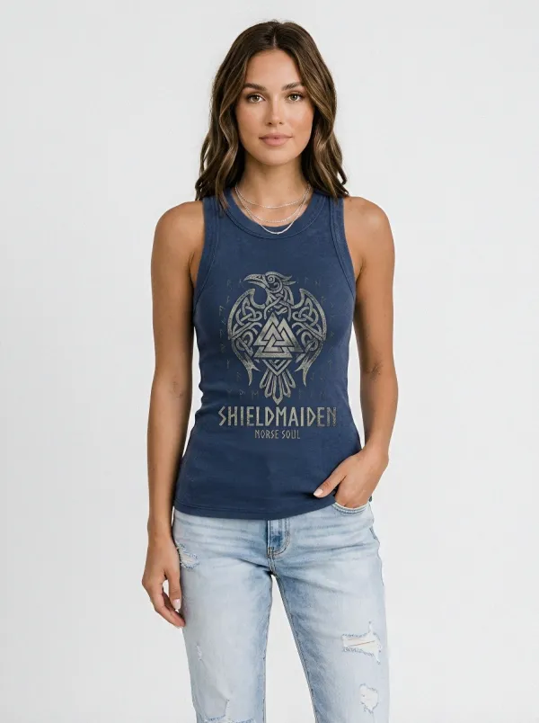 Women's Viking Shieldmaiden Raven Valknut Printed Tank Top