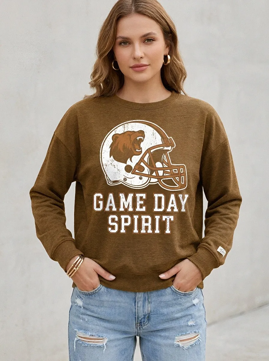 Women's Football Fan Bear Helmet Game Day Spirit Printed Sweatshirt