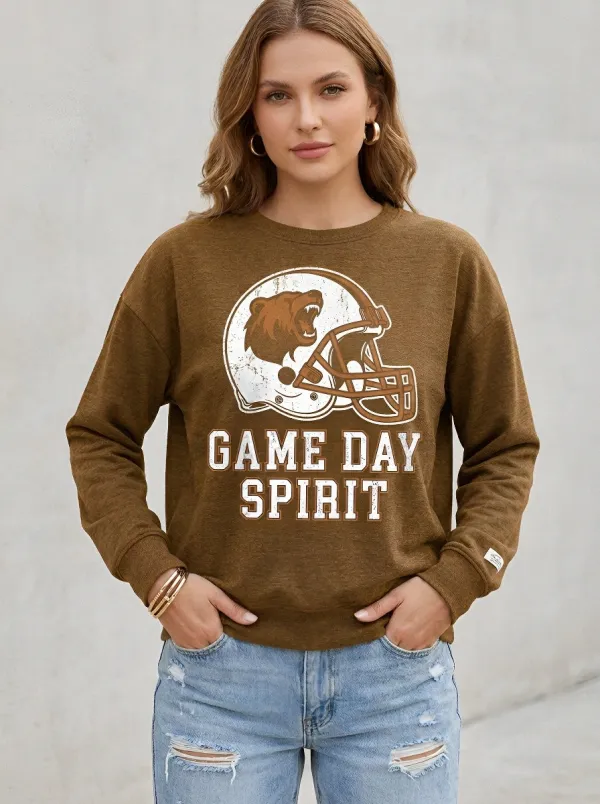 Women's Football Fan Bear Helmet Game Day Spirit Printed Sweatshirt