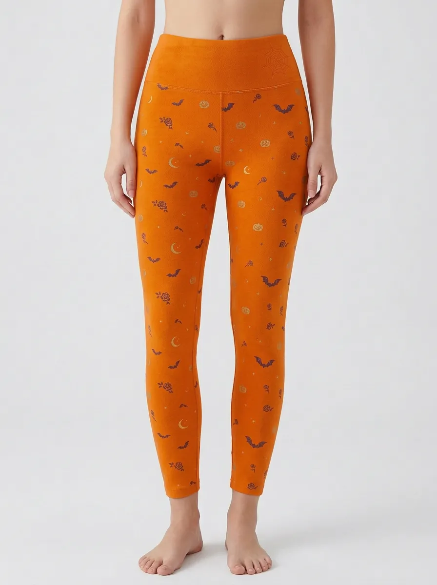 Women's Nightfall Halloween Pumpkin Bat Moon Leggings