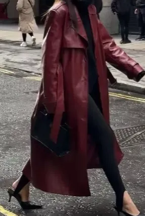 Belted Leather Chic Coat