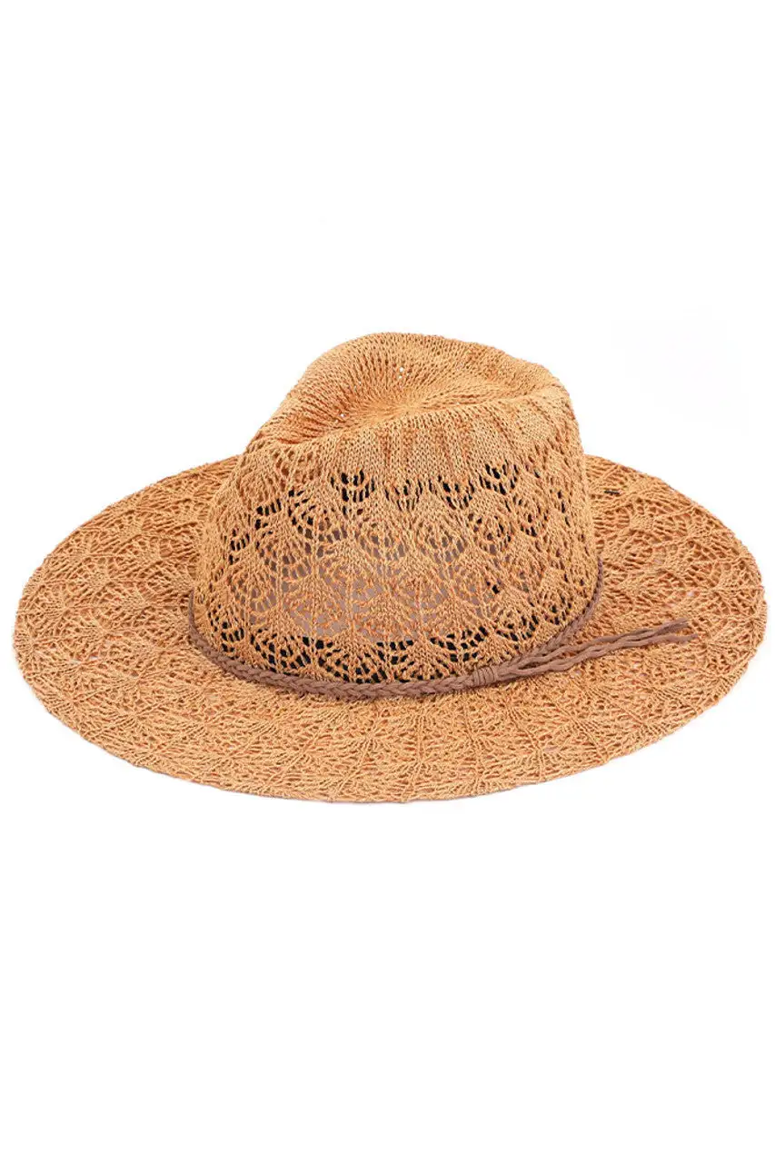 Horseshoe Lace Knitting Wide Brim Hat