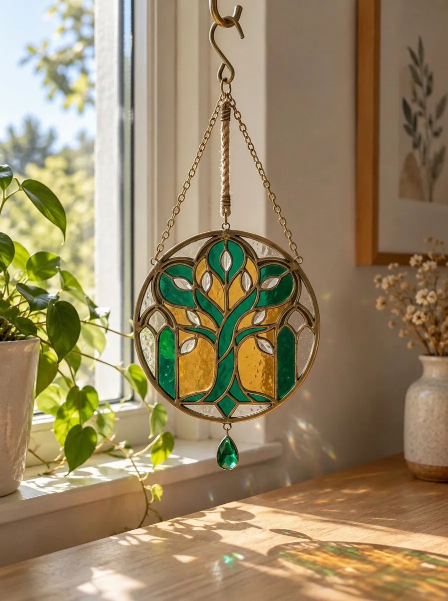Stained Glass Inspired Tree of Life Printed Suncatcher