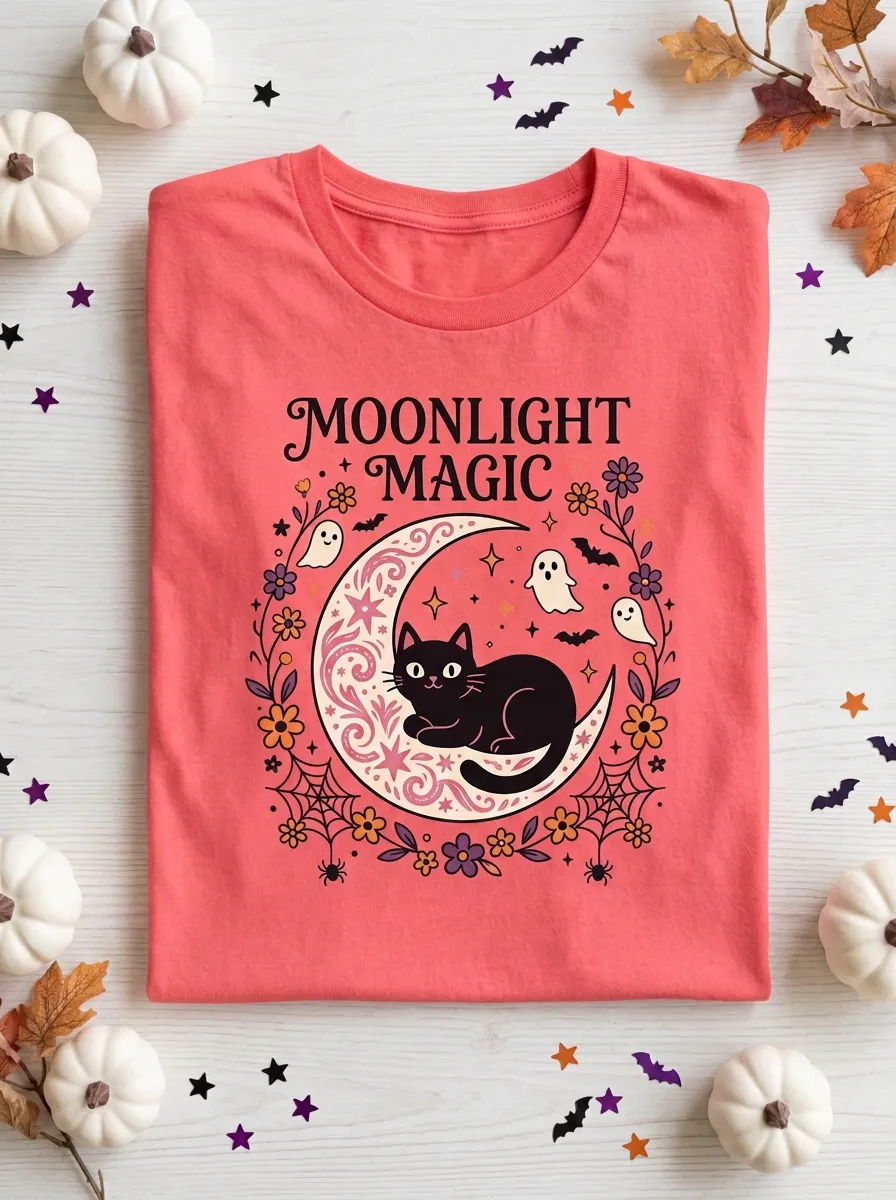 Ghost -Cat Magic Halloween Graphic T-Shirt