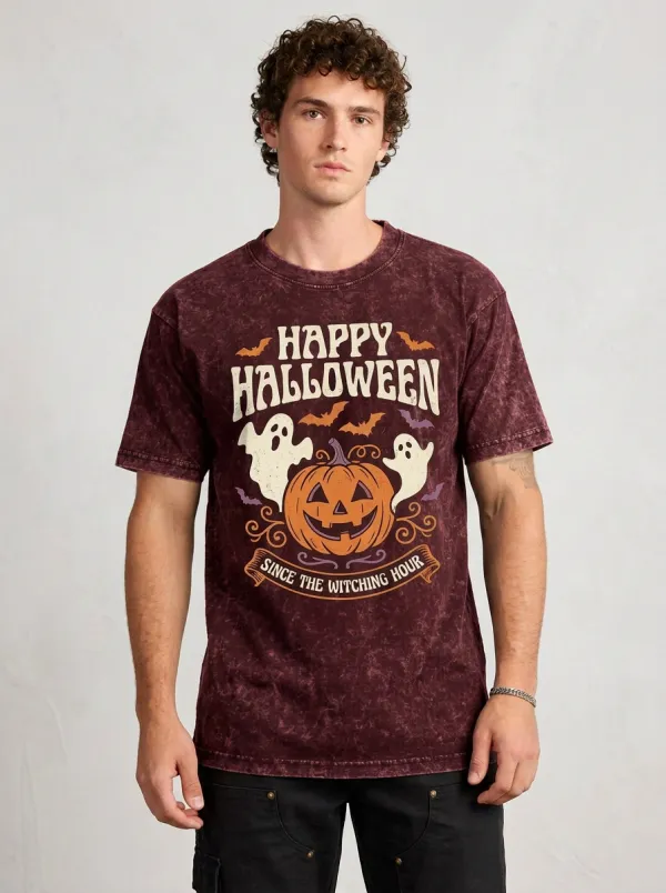 Men's Halloween Ghost Pumpkin Witching Hour Printed T-shirt