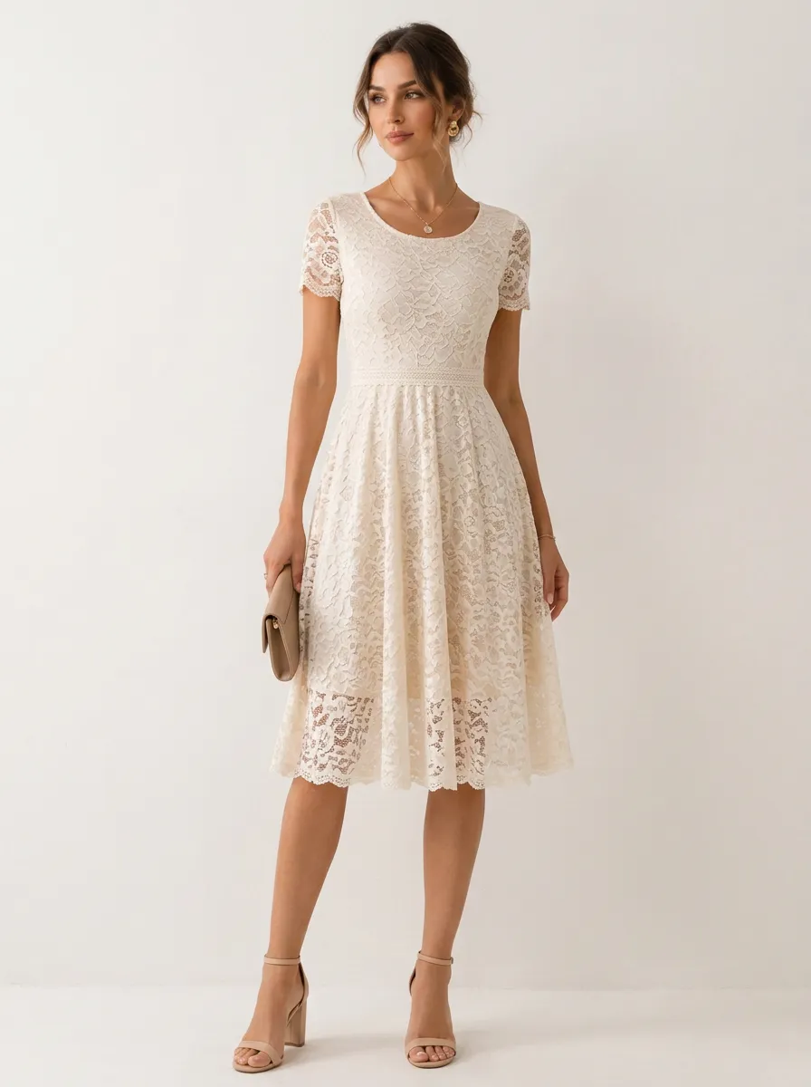 Vintage Floral Lace Patterned Midi Dress