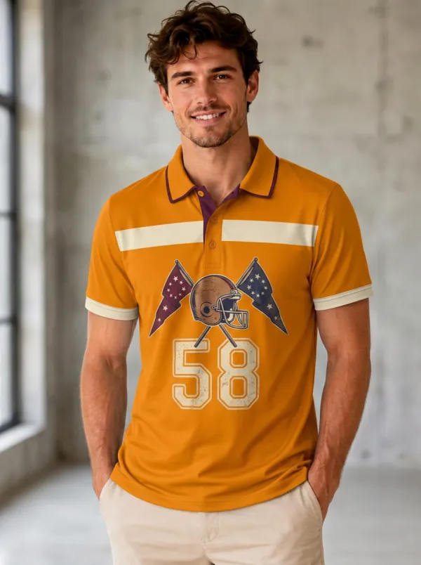 Men's Classic Gridiron Helmet Flag Polo Shirt
