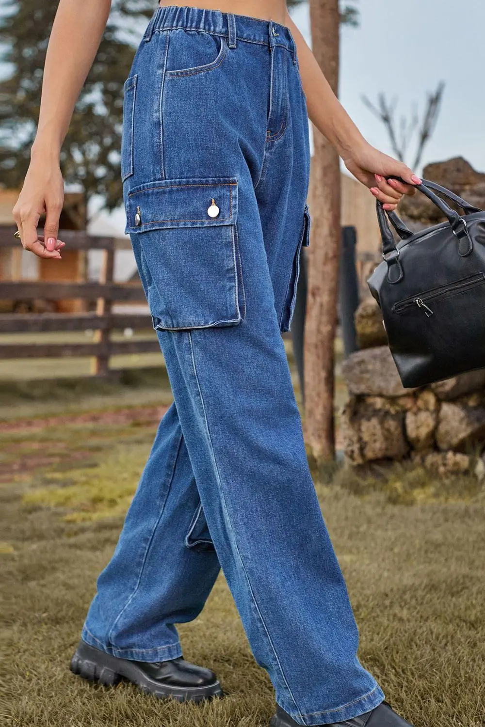 Loose Fit Long Pocket Denim Jeans