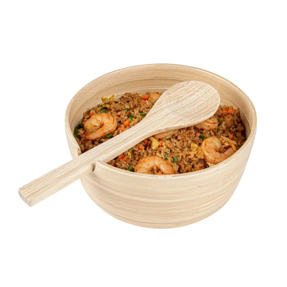 Spun Bamboo Serving Bowl Spoon Set