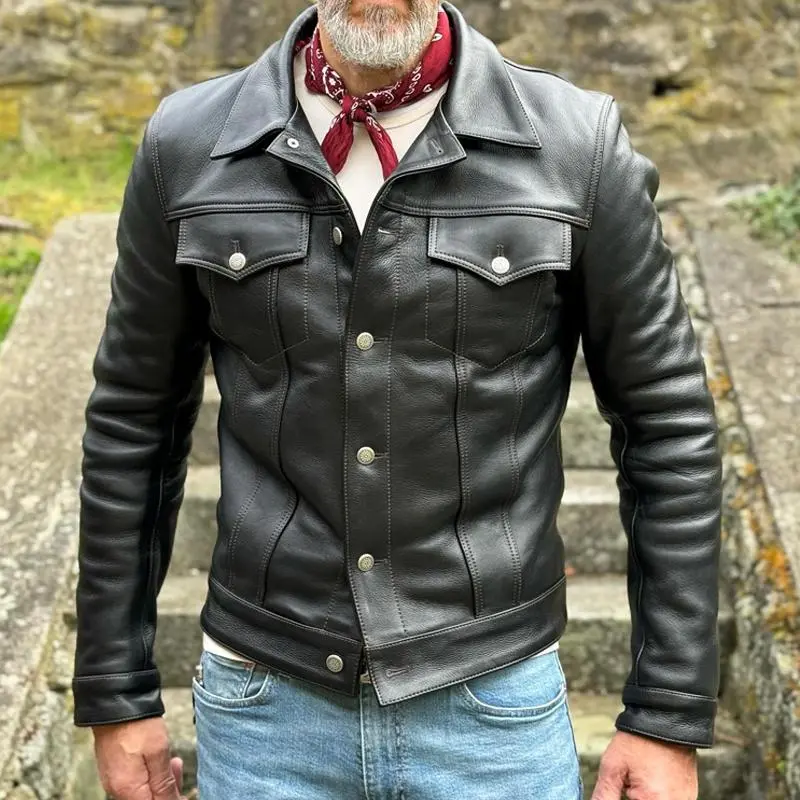 Leather Work Buttoned Jacket