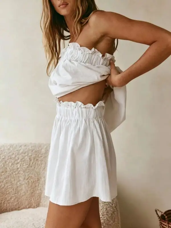 Polished Strapless Top And High-Waisted Skirt Set