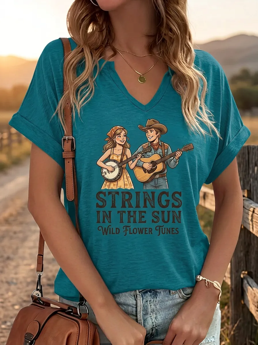 Guitar Banjo Women's Country Music V-Neck T-Shirt