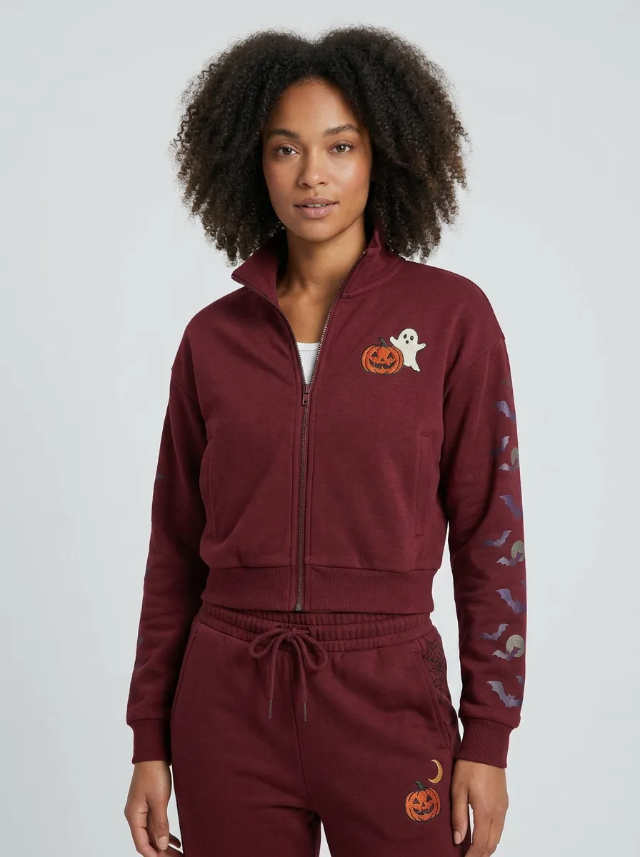 Women's Halloween Ghost Pumpkin Bat Printed Tracksuit