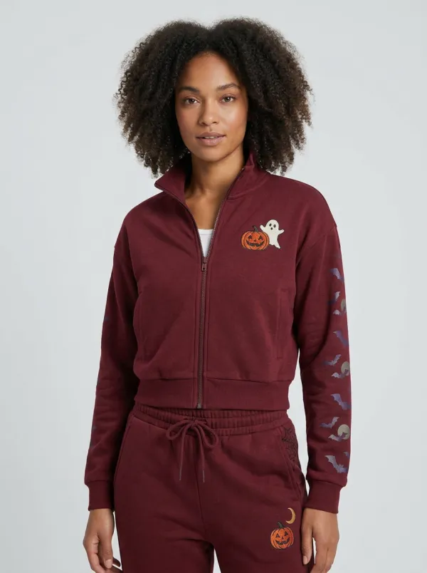 Women's Halloween Ghost Pumpkin Bat Printed Tracksuit