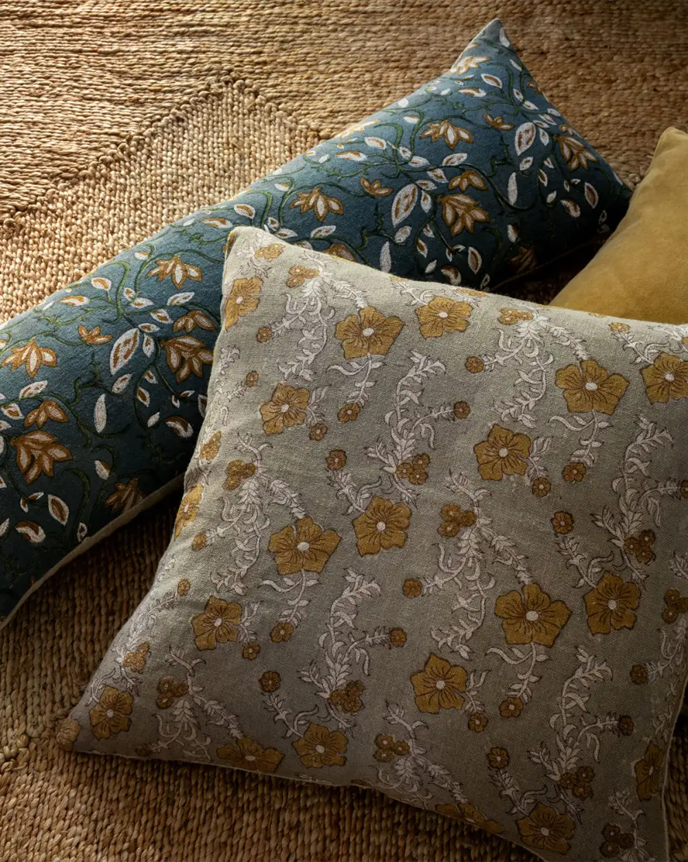 Layered Floral Linen Pillow Cover