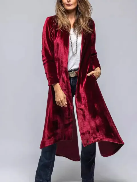 Longline Slim-Fit Velvet Pocketed Cardigan