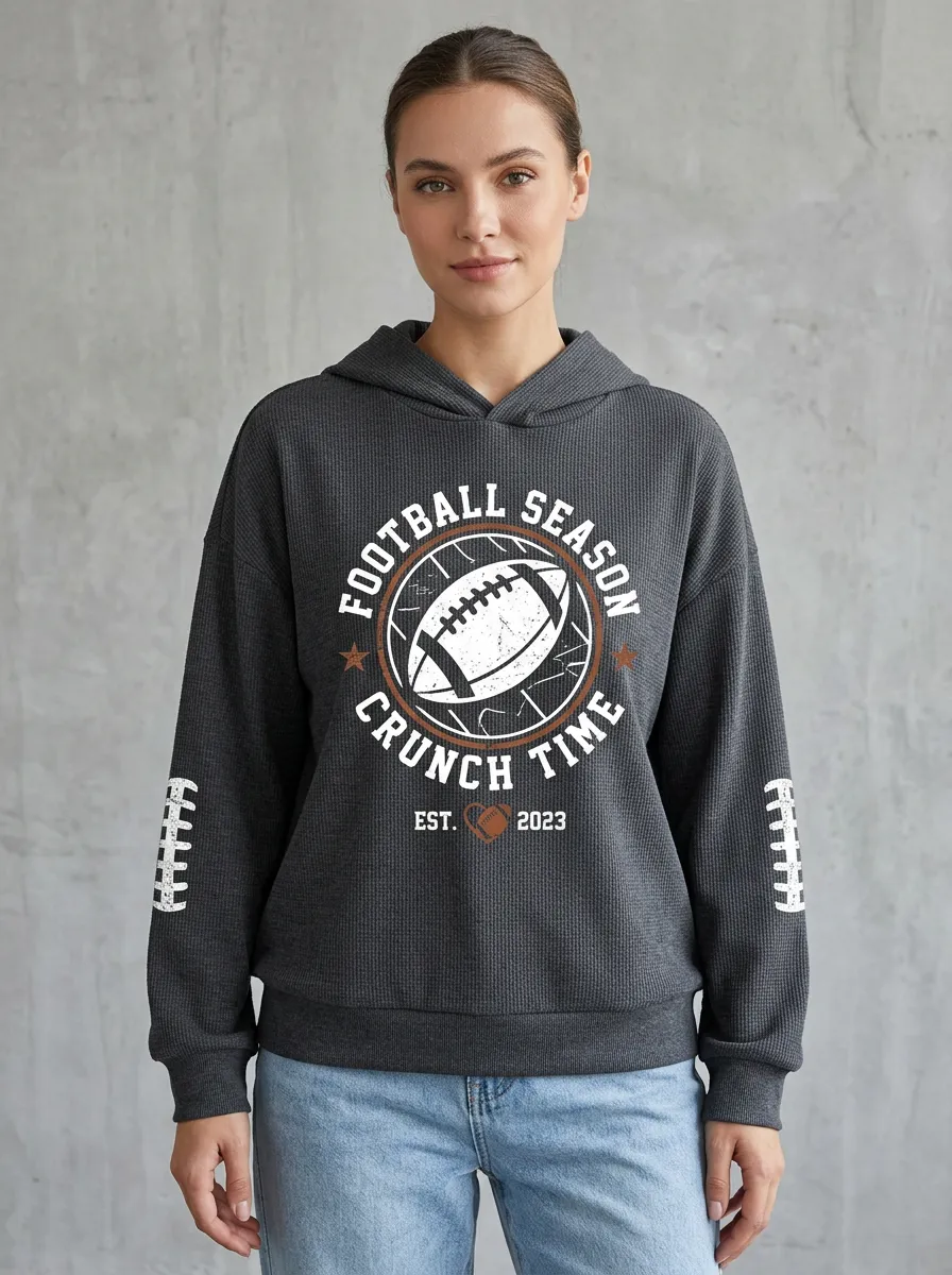 Women's Football Season Crunch Time Graphic Printed Waffle Hoodie