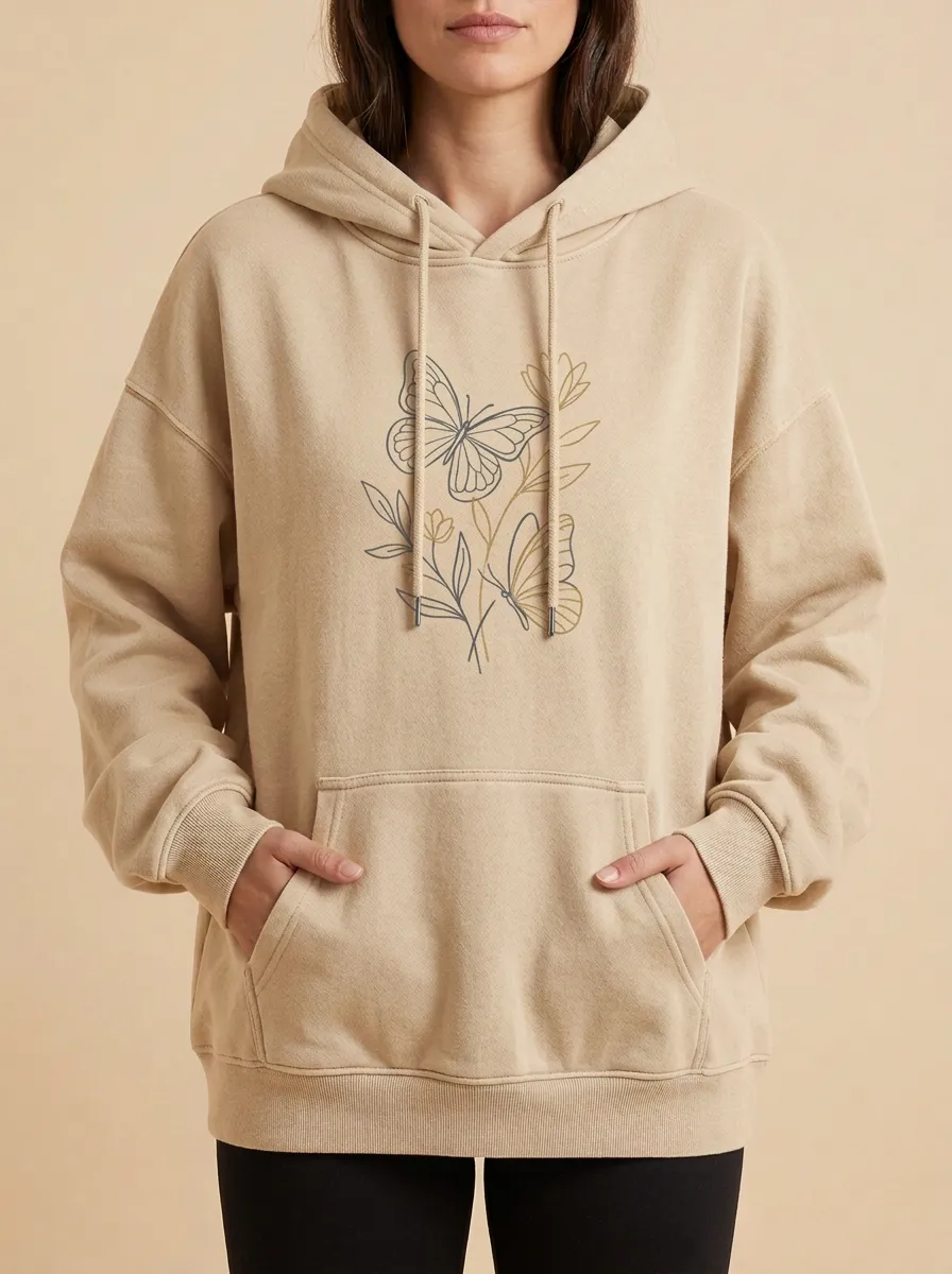 Everyday Nature Butterfly Floral Line Art Hoodie