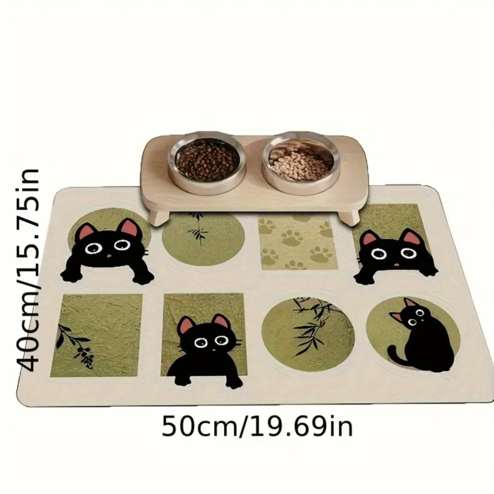 Cute Black Cat Pet Feeding Mat