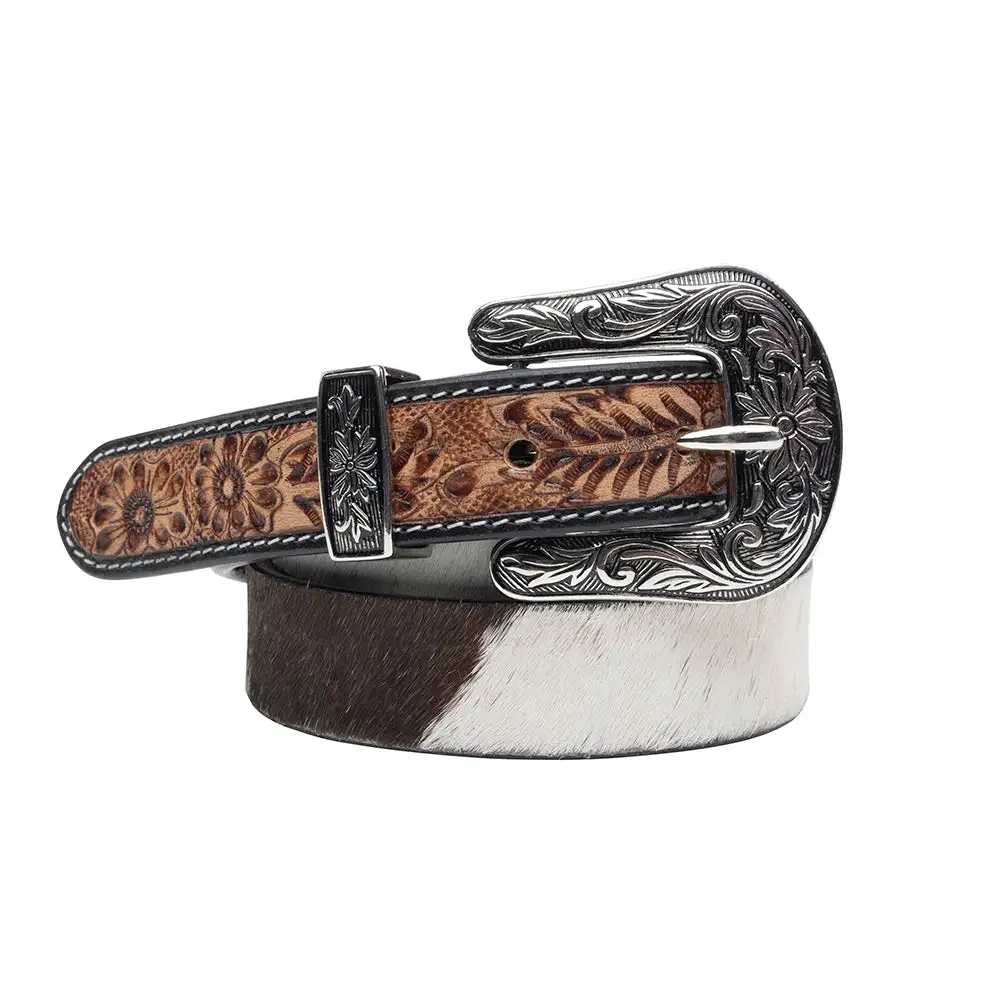 Women's Hair-On Handtooled Leather Belt
