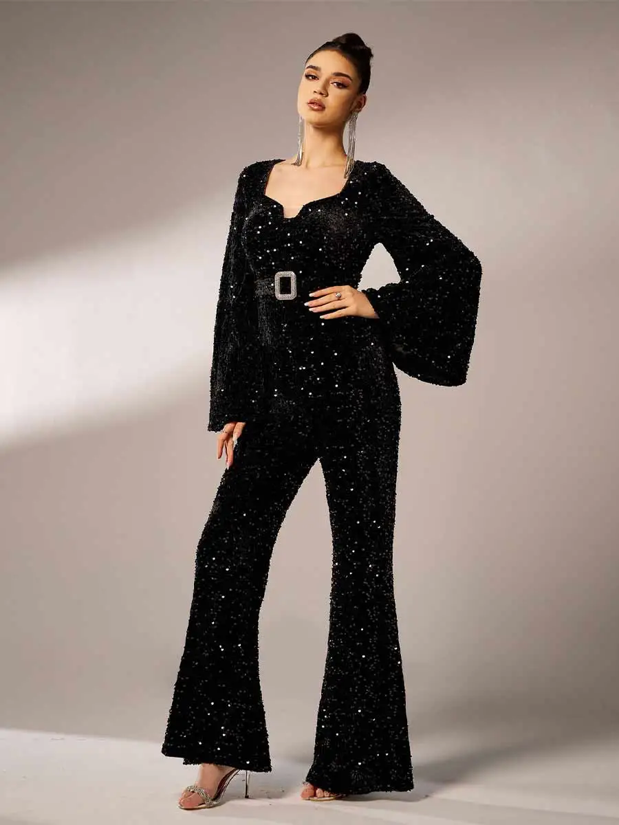 Inez Long Sleeved Square Collar Jumpsuit
