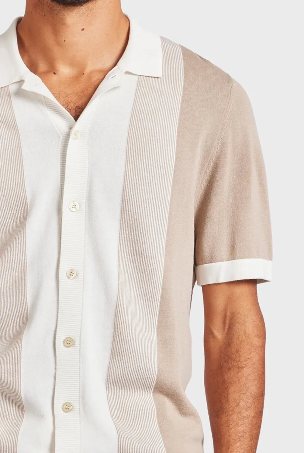 Stripe Knit SS Shirt-Oatmeal