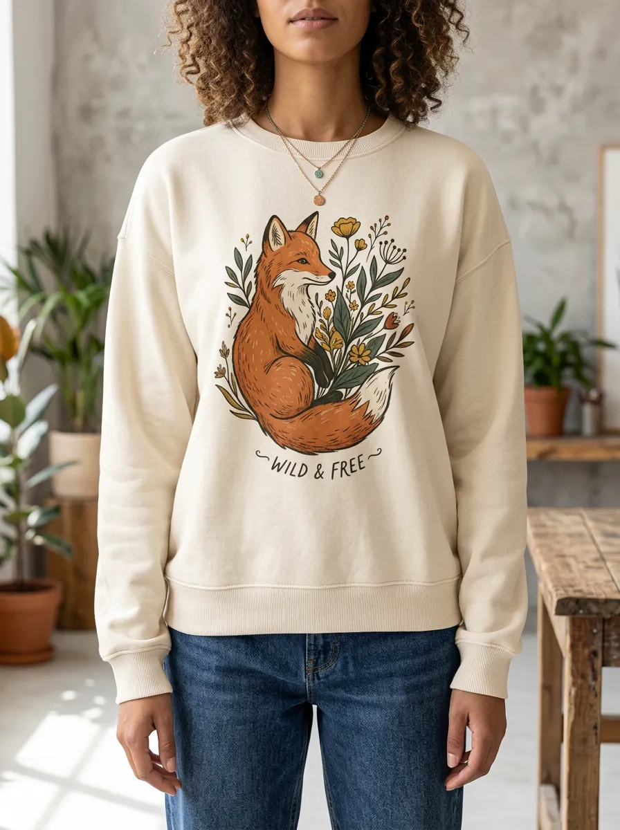 Nature Lover Wild And Free Fox Floral Sweatshirt