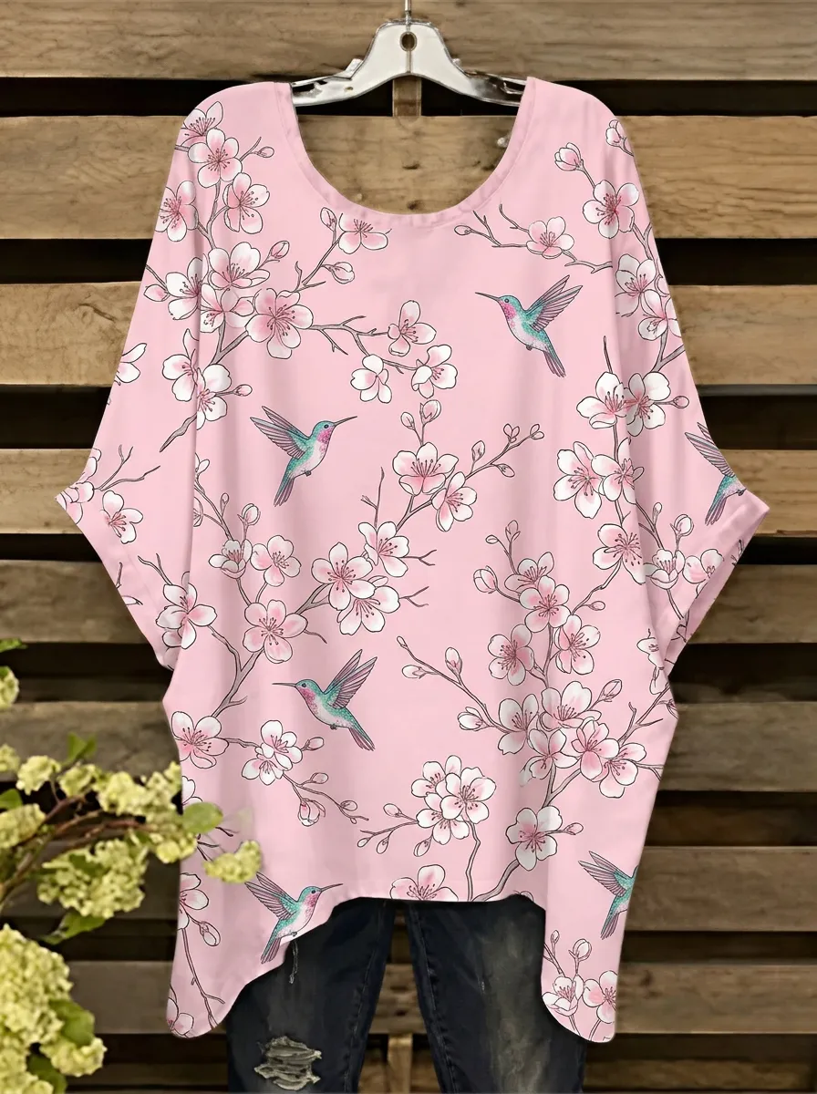 Cherry Blossom Women's Loose Printed T-Shirt