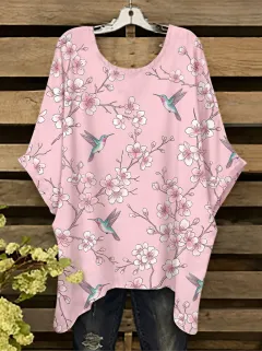 Cherry Blossom Women's Loose Printed T-Shirt