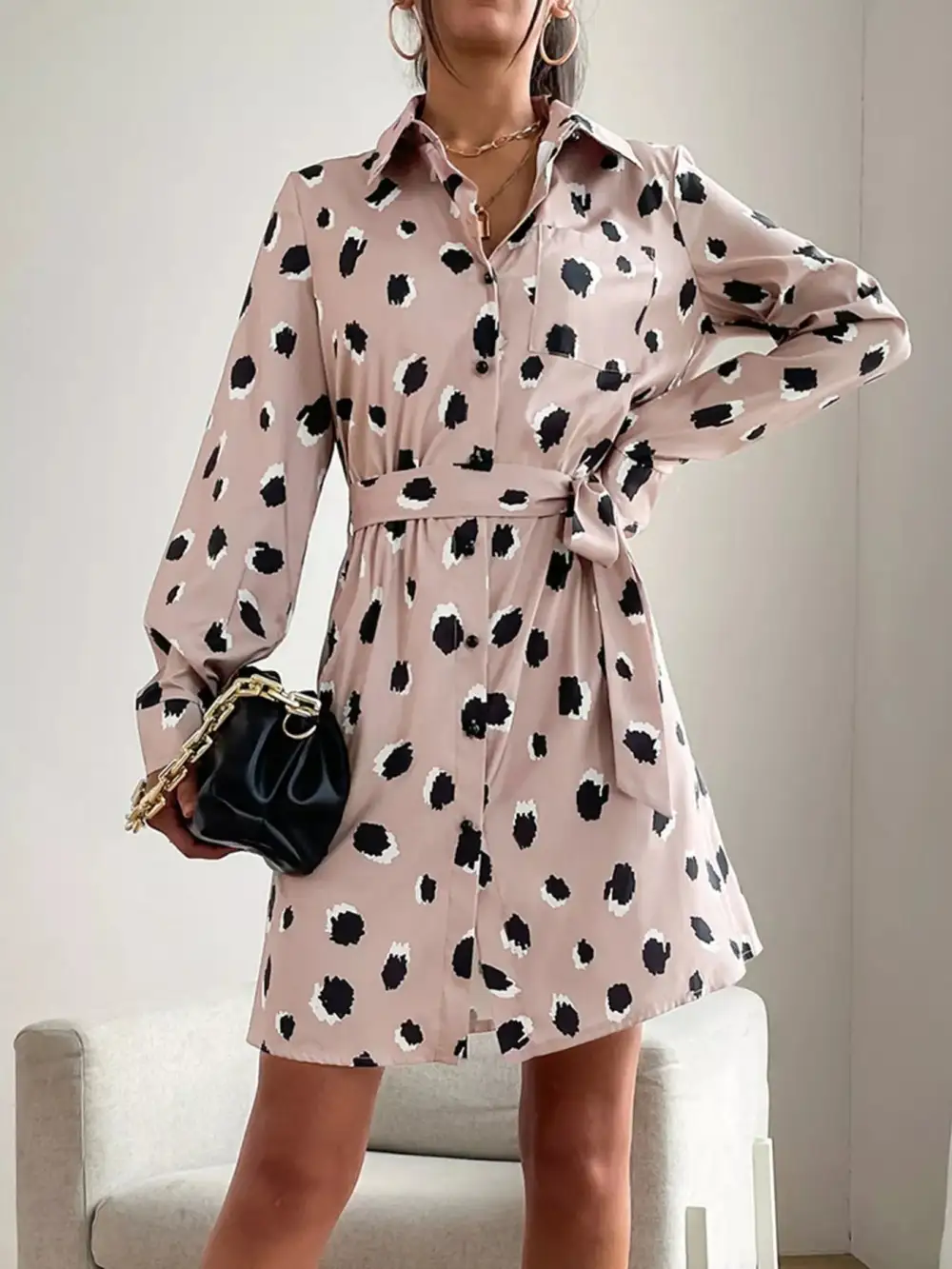 Easy Fit Printed Long Sleeve Mini Dress
