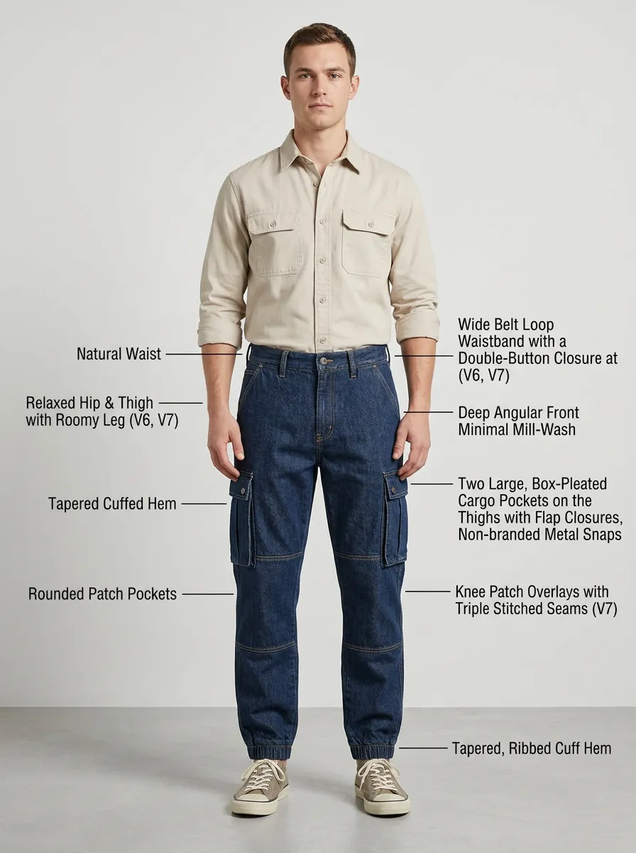Men's Relaxed Fit Multi-Pocket Cargo Denim Jeans