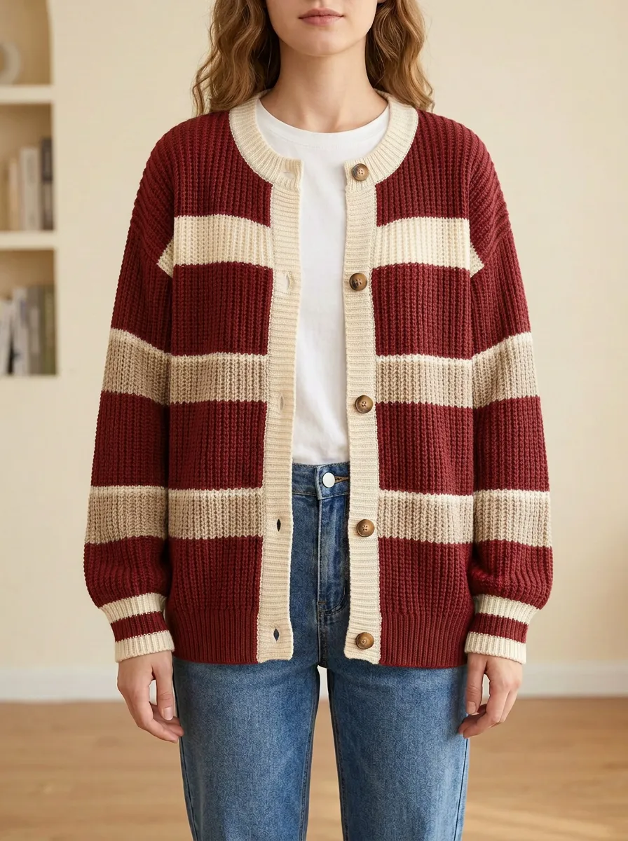 Rugby Striped Button Front Cardigan