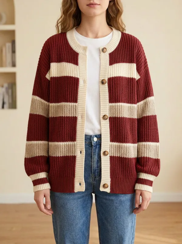 Rugby Striped Button Front Cardigan