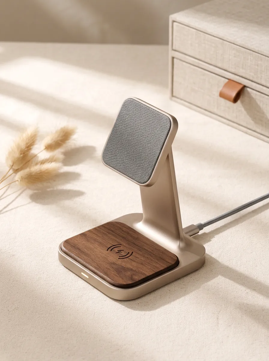 Minimalist Tech Enthusiast Wooden Texture Magnetic Wireless Printed Charger
