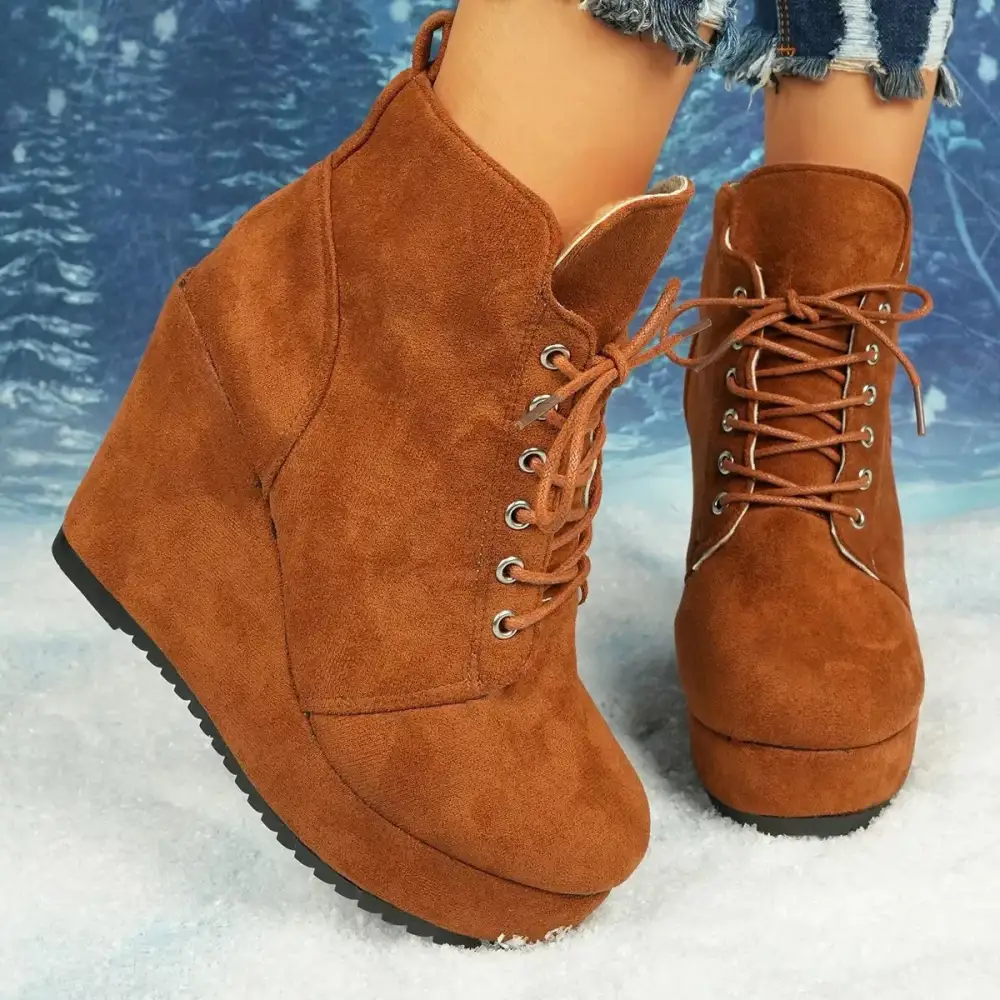 Lace Up Wedge Ankle Boots
