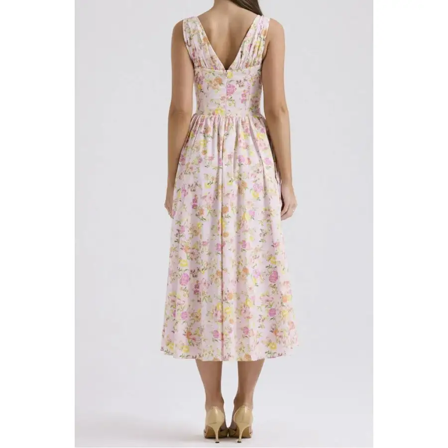 V-Neck Sleeveless Midi Dress with Pockets