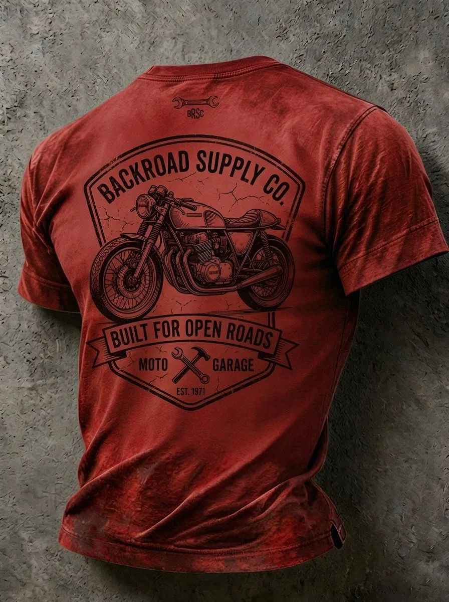 Men's Motorcycle Enthusiast Vintage Cafe Racer Printed T-shirt
