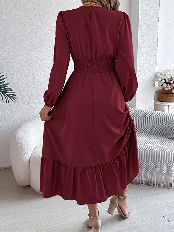 Elasticated Pleated Neck Maxi Dress