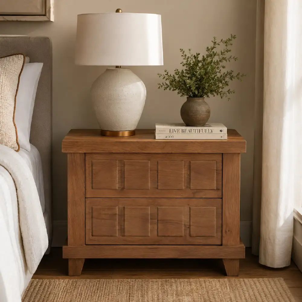 Oak Carved Drawer Nightstand