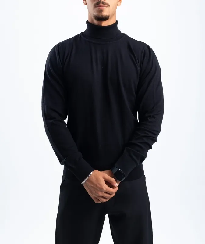 Black Soft Knit High Neck Pullover
