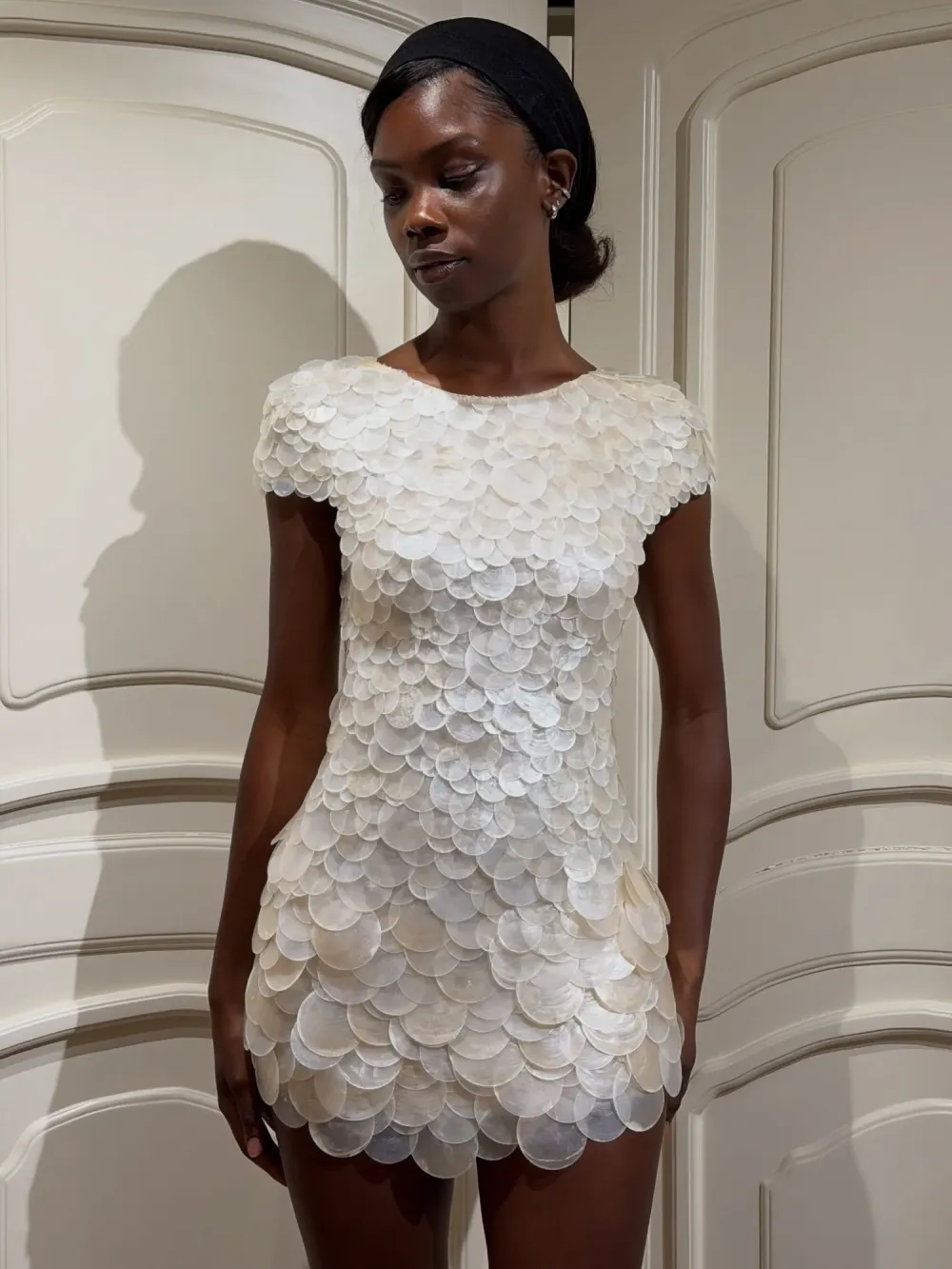 Lunaria Shell Disc Mini Dress in Ivory