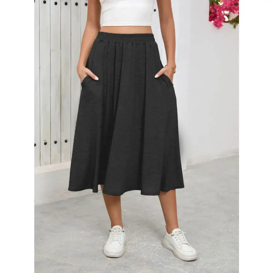 Elastic Waist Skirt with Pockets