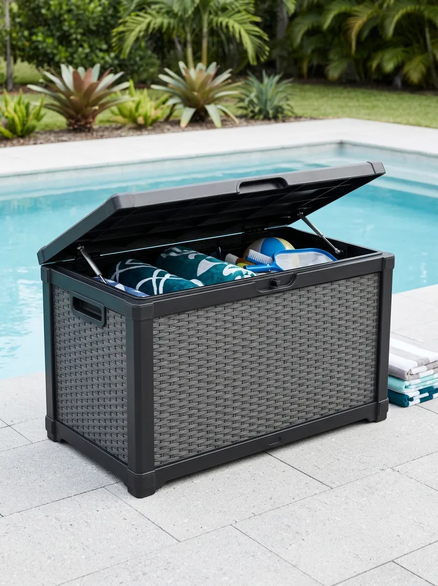 Pool Wicker Texture Waterproof Deck Storage Box