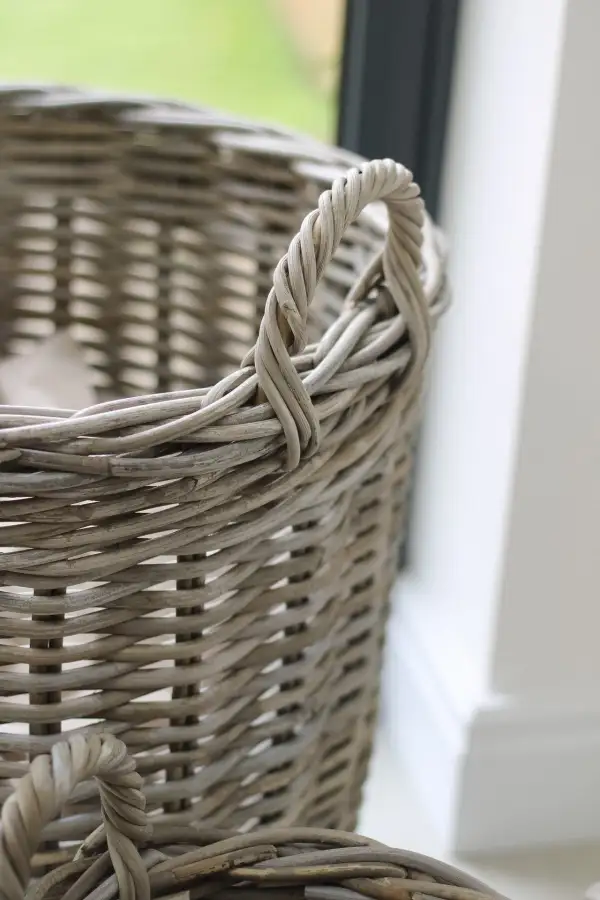Round Rustic Washed Rattan Storage Basket
