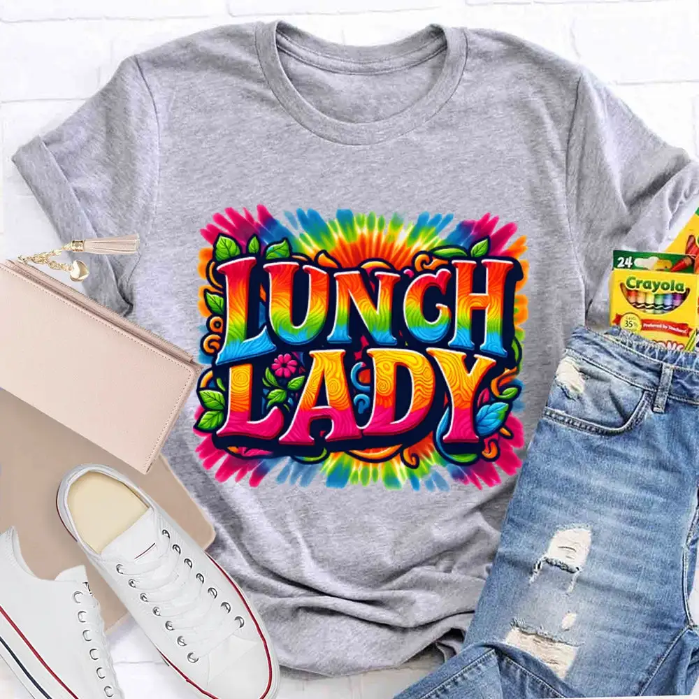 Lunch Lady Colorful Tie-Dye Print T-Shirt